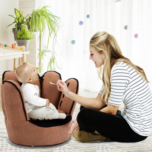 Costzon Kids Couch with Solid Wood Frame & Baseball Glove Design, Children Armchair for Play Room, Nursery, Kindergarten, Kids Room, Gift for Boys & Girls (Brown) - Image 9