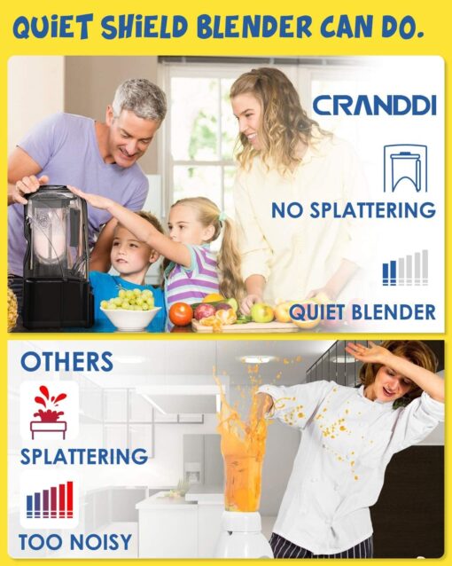 CRANDDI Quiet Commercial Blender with Soundproof Shield, 2200 Watt Professional Blenders for Kitchen with 80oz Jar and Self-Cleaning, High-Speed Blenders K90 Black - Image 9