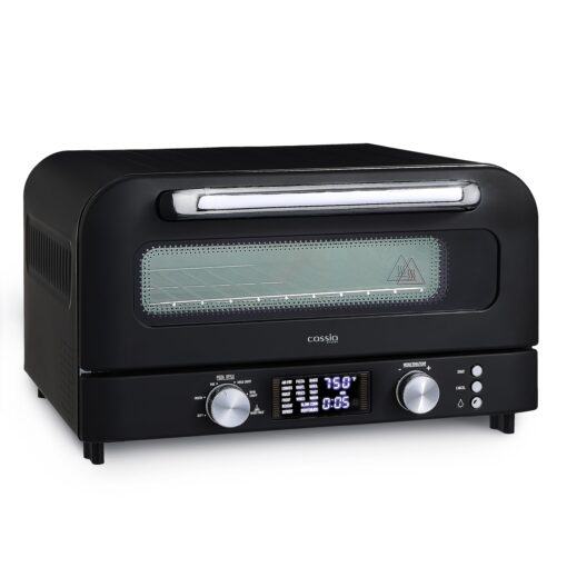 Cassia Countertop Electric Air Fryer Pizza Oven, 12" Capacity, 20L, 1800W, Heats up to 750°F, 16 Presets, Includes Pizza Stone, Peel, Fry Basket, Black