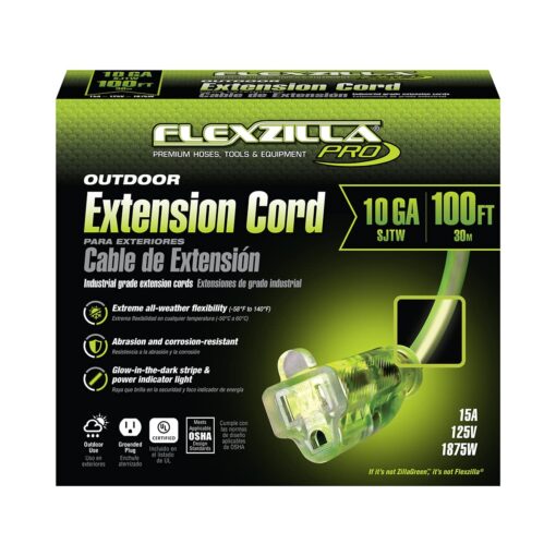Flexzilla Pro Extension Cord, 10/3 AWG SJTW, 100 ft., Lighted Plug, Indoor/Outdoor, ZillaGreen - FZ512935 - Image 9