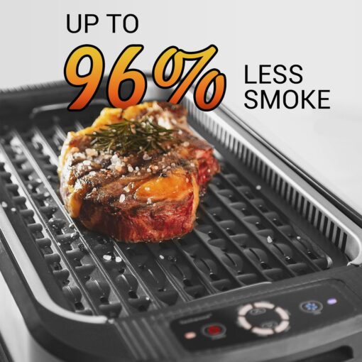 Indoor Smokeless Grill, Techwood 1500W Electric Indoor Grill with Tempered Glass Lid, Portable Non-stick BBQ Korean Grill, Turbo Smoke Extractor Technology, Drip Tray& Double Removable Plate, Black - Image 5
