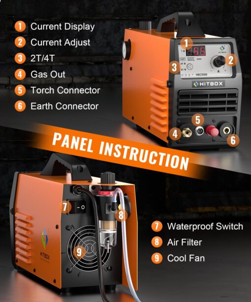 HITBOX Plasma Cutter 55Amp,High Frequency Non-Touch Pilot Arc Air Plasma Cutting Machine with 110V/220V Dual Voltage Digital Display IGBT Inverter Metal Cutting Machine with 1/2" Clean Cut and 2T/4T - Image 5