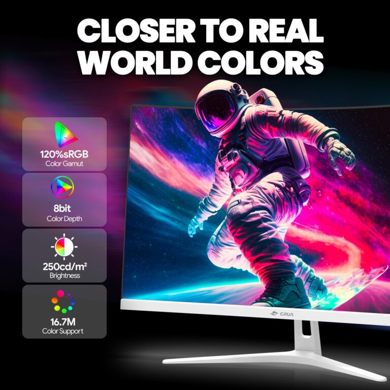 CRUA 27" Curved Gaming Monitor, FHD 1920x1080P, 165Hz/200Hz Computer Monitor, 1800R VA Screen, 120% sRGB, Support AMD FreeSync, Blue Light Filter, HDMI & DP, Wall Mount Install- White - Image 4