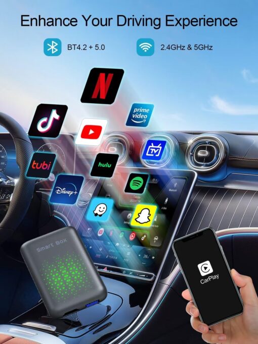 Wireless Carplay & Android Auto Adapter, Carplay AI Box 2.0 with YouTube/Netflix/Tiktok, Streaming HDMI Devices Carplay Dongle for OEM Wired CarPlay Cars - Image 4