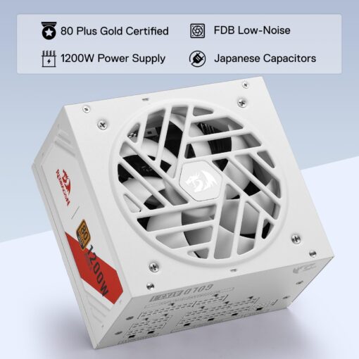 Redragon RGMS-1200W PRO 80+ Gold 1200 Watt Power Supply w/Upgraded ATX 3.1 & PCIe 5.1 Fully Modular, Compact 150mm Size, Smart ECO Low Noise Fan, 100% Japanese Capacitors, Full Mod Cables - Image 9