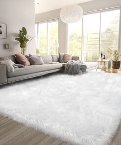 SERISSA White Faux Fur Rug 8x10 Feet, Fluffy Shaggy Area Rug Large Faux Sheepskin Fur Rugs Fuzzy Rug, Furry Throw Rug for Living Room, Bedroom, Nursery Room Decor (Rectangle, White)