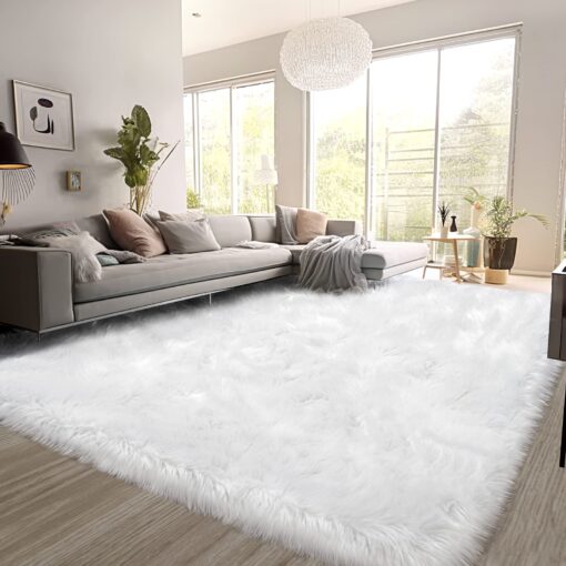 SERISSA White Faux Fur Rug 8x10 Feet, Fluffy Shaggy Area Rug Large Faux Sheepskin Fur Rugs Fuzzy Rug, Furry Throw Rug for Living Room, Bedroom, Nursery Room Decor (Rectangle, White)