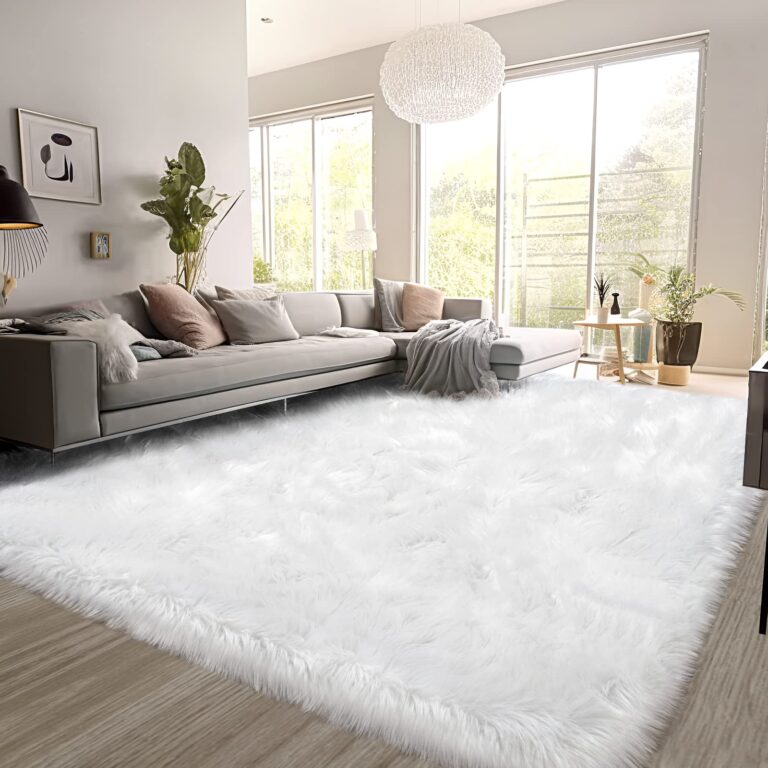 SERISSA White Faux Fur Rug 8x10 Feet, Fluffy Shaggy Area Rug Large Faux Sheepskin Fur Rugs Fuzzy Rug, Furry Throw Rug for Living Room, Bedroom, Nursery Room Decor (Rectangle, White)
