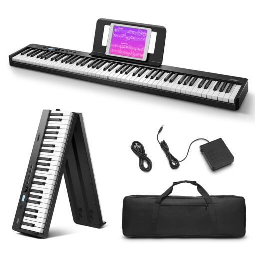 Eastar EP-10 Beginner Foldable Digital Piano 88 Key Full Size Semi Weighted Keyboard, Bluetooth Portable Electric Piano with Piano Bag