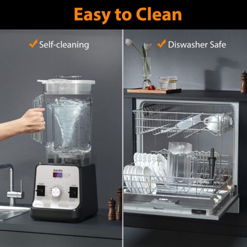 Aeitto Blender, Blenders for Kitchen with 1500-Watt Motor, 68 Oz Large Capacity, Professional Countertop Blenders for Ice Crush, Frozen Drinks, Silver - Image 2