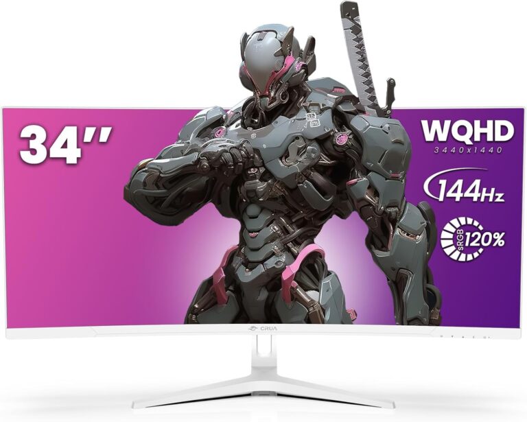 CRUA 34Inch White Gaming Monitor 144hz 21:9 1500R Ultra Wide Curved Monitor, WQHD (3440X1440P) 120%sRGB VA Panel Computer Monitor Support AMD Freesync, HDMI 2.0 & DP1.4, Wall Mountable/Tilt Adjustable - Image 7