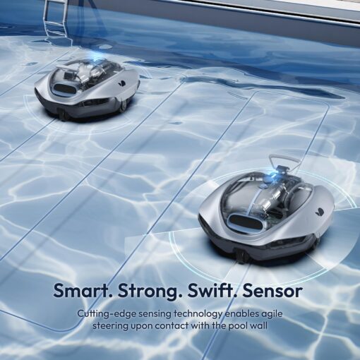Bubot 300P Robotic Pool Cleaner, Cordless Pool Vacuum with Industry Leading Suction Power, Bluehole Tech, DirtLock Tech, Smart Sensor, Self-Parking for Above-Ground Flat Pools up to 850 Sq.Ft, Silver - Image 3