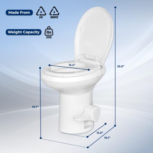 SereneLife RV Toilet with Gravity Flush - Standard Height, Foot Pedal, Leak-Proof, Odorless, T-Type Water Outlets, Easy Install and Clean - Ideal for RVs, Trailers, and Boats - Image 4
