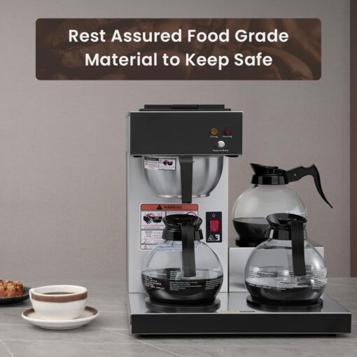 SYBO 12-Cup Commercial Coffee Maker, Pour Over Drip Coffee Maker Brewer with 3 Lower Warmers and 3 Glass Decanters, Stainless Steel Cafetera - Image 7