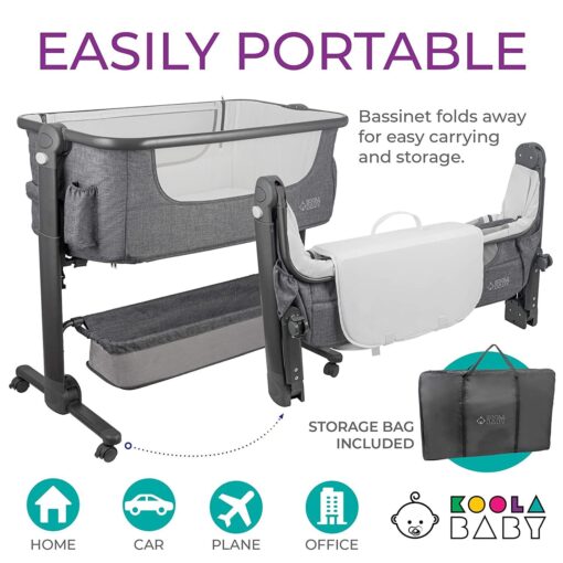 KoolerThings Baby Bassinet, Bedside Sleeper for Baby, Easy Folding Portable Crib with Storage Basket for Newborn, Bedside Bassinet, Comfy Mattress/Travel Bag Included (Bassinet) (Grey) - Image 6