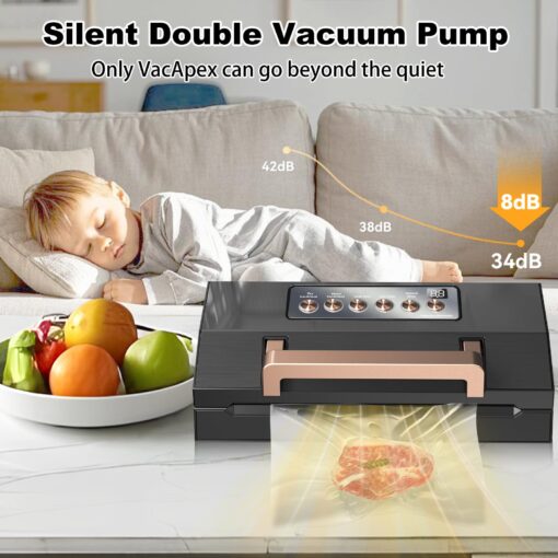 2025 Black Stainless Steel Food Vacuum Sealer, VACAPEX Deluxe Vacuum Sealer Machine with 11" Double Heat Seal and Automatic One-Touch System, Bags Storage & Cutter, Easy-Lock Handle with 2 Bag Rolls - Image 2