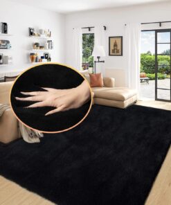 ORINOVA Black Washable Area Rugs 6x9 Rugs for Living Room Faux Rabbit Fuzzy Fur Rug for Bedroom Nursery Rugs Room Décor
