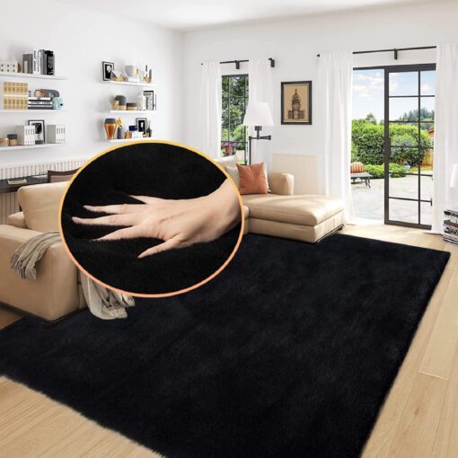 ORINOVA Black Washable Area Rugs 6x9 Rugs for Living Room Faux Rabbit Fuzzy Fur Rug for Bedroom Nursery Rugs Room Décor