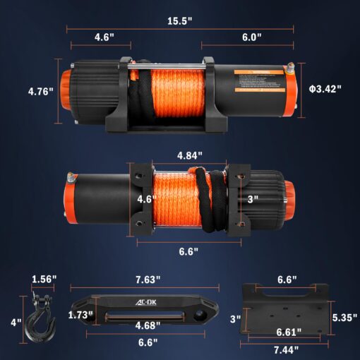 AC-DK 5500 lb ATV/UTV Winch Synthetic Rope Kits, 12V Winch with Wireless Remote for Off Road Trailer Boat RV Towing Winches, Waterproof Winch with Mounting Plate and Wired Remote - Image 2