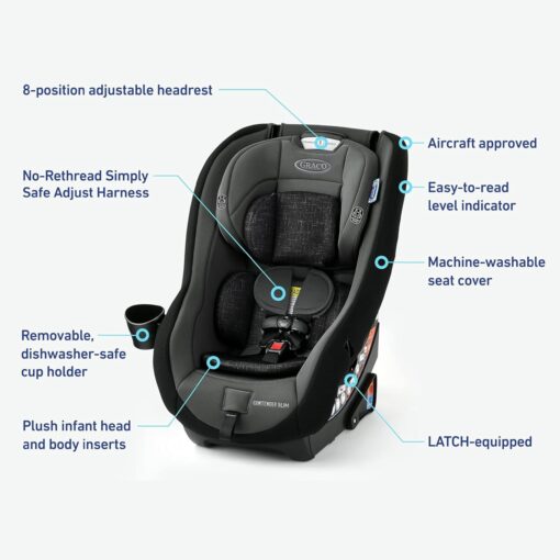 Graco Contender Slim Convertible Car Seat, West Point, Space-Saving Design, Lightweight and Compact - Image 3
