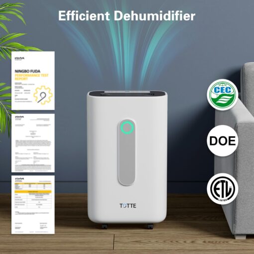 TOTTE 90 Pint Dehumidifier with Drain Hose, 4 Option Modes, 2 Fan Speed, Auto Shut Off, 24H Timer, Auto Defrost, 6000 Sq.Ft Quiet Dehumidifiers for Home, Basement, Bedroom,Bathroom, RV - Image 7