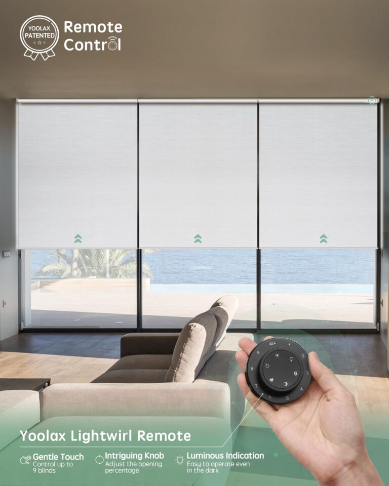Yoolax Smart Coupled Roller Shades Compatible with Alexa Google, Motorized Blinds with Remote Blackout Coupled Roller Shades for X-Large Windows, Custom Size (XL Coupled-Jacquard White) - Image 5
