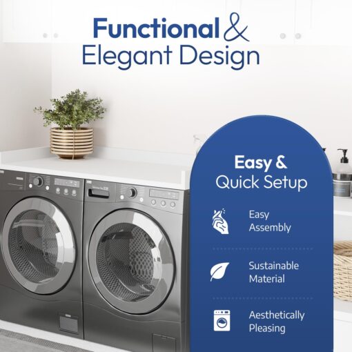 OfficeSimpli Washer Dryer Countertop, Made in USA, Non-Slip Pads, Easy Clean, Laundry Room Essentials and Decor, Washer Dryer Wood Top for Organization (Glacier White, Standard (27.5" x 54")) - Image 4
