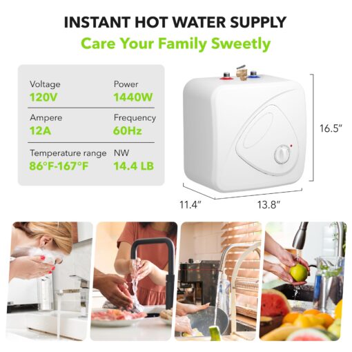BN-LINK Electric Mini-Tank Water Heater 2.7 Gallon Under Sink Water Heater, 1440W Point of Use Demand for Instant Hot Water 120V, Compact Tank for Space Saving, ETL Listed - Image 7