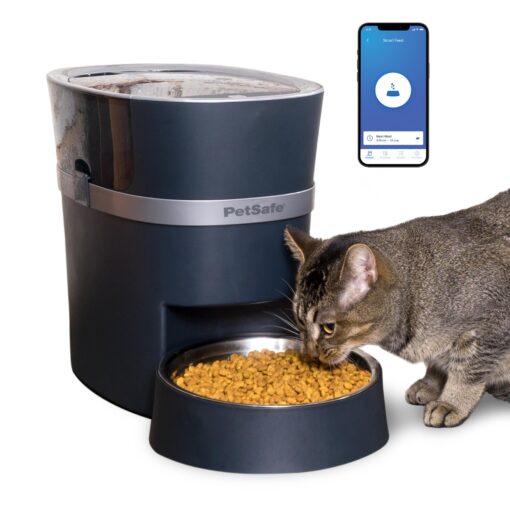 PetSafe Smart Feed Pet Feeder, Automatic Cat Feeder, Automatic Dog Feeder with App, Compatible with Alexa, Apple, Android, Backup Batteries for Power Outage, Black
