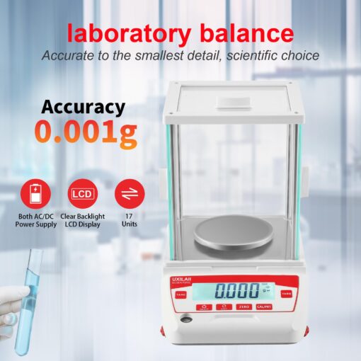 UXILAII SCIENTIFIC Analytical Balance 1mg GN ct Unit Precision Lab Scale 500g x 0.001g Digital Analytical Scale RS232 Interface Laboratory Electronic Balance LCD Display with Glass Windshield - Image 7