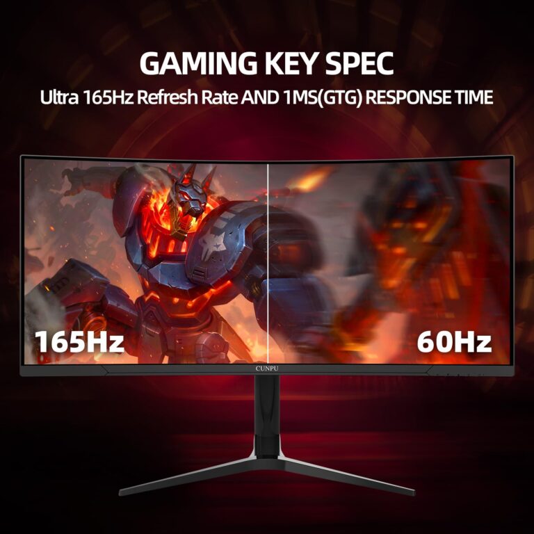 CUNPU 34 Inch UltraWide Curved Gaming Monitor, WQHD 3440x1440p 165Hz Monitor, HVA Panel, 1500R Curvature, sRGB 100%, HDR 300, FREESYNC, Height/Tilt/Swivel Adjustable Stand, HDMI/DisplayPort - Image 8