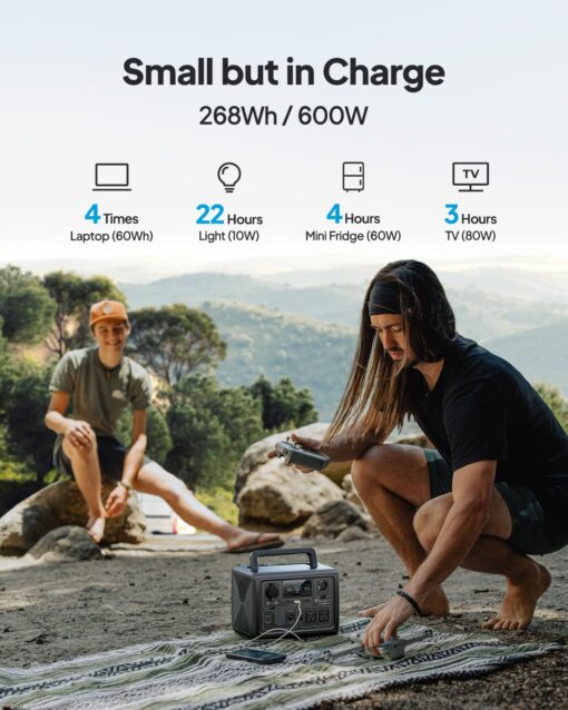 BLUETTI EB3A Portable Power Station, 268Wh LiFePO4 Battery Backup w/ 2 600W (1200W Surge) AC Outlets, Recharge from 0-80% in 30 Min., Solar Generator - Image 9