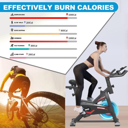 GOFLYSHINE Exercise Bikes Stationary,Exercise Bike for Home Indoor Cycling Bike for Home Cardio Gym,Workout Bike with pad Mount & LCD Monitor,Silent Belt Drive (Black-red) - Image 3