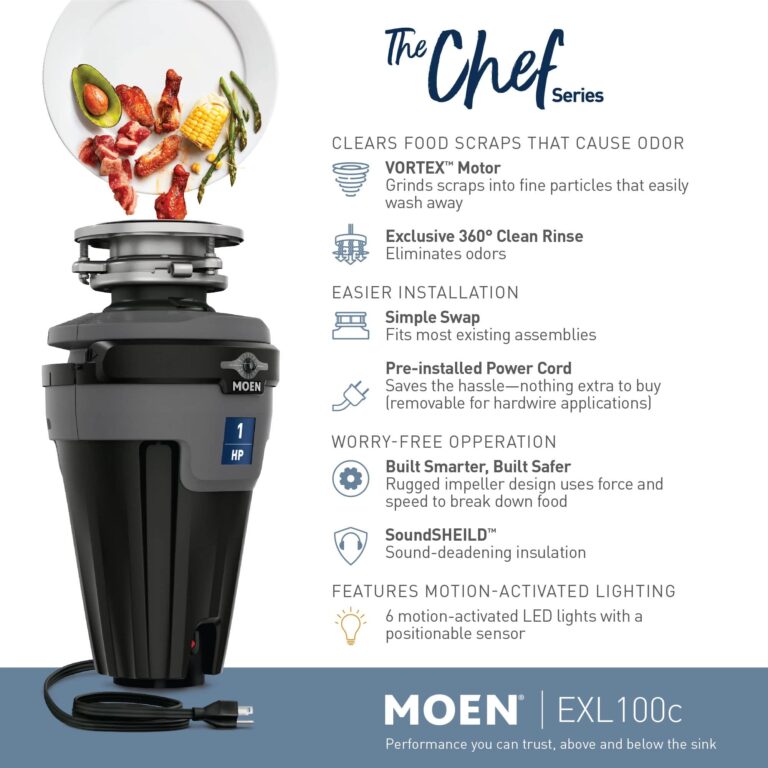 Moen Chef Series 1 HP Continuous Feed Lighted Garbage Disposal with Sound Reduction for Under Sink, Power Cord Included, EXL100C - Image 9