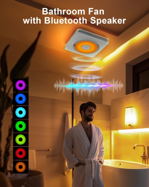 GROWNEER Bathroom Fan with Bluetooth Speaker, 110/160 CFM 1.0 Sone Bathroom Exhaust Fan with Heater, Exhaust Fan with Light & Remote, 9 RGB Modes, 1500lm 3 Color Temperature & Nightlight, EZ Install - Image 8