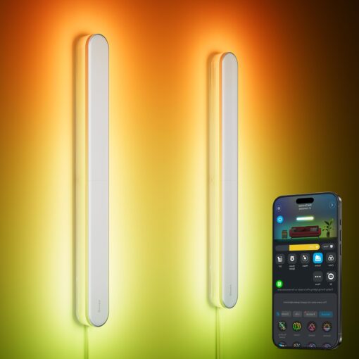 Govee Wall Sconces Set of Two, RGBIC LED Wall Lights, Works with Matter & Alexa, Music Sync, Plug in Wall Mount Light, Dimmable Modern Room Light for Living Room Bedroom Hallway, 2 Pack