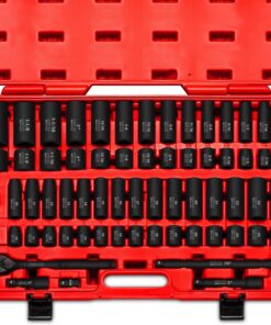 NEIKO 02448A 1/2" Drive Master Impact Socket Set, 65 Piece, Standard SAE (3/8"-1-1/4") & Metric (10-24 mm) Sizes, Deep & Shallow Kit, Includes Adapters & Ratchet Handle