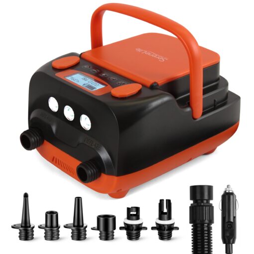 SereneLife Inflatable Paddle Board Pump Compressor - 16PSI High Pressure SUP Inflator - 12V DC Car Connector - Electric Air Pump for Paddle Boards, Boats, Rafts, Pool Toys - Deflation Function