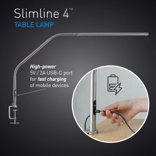 daylight Slimline 4™ LED Table Lamp in Brushed Steel - 6,000K, 3,200 Lux, 4 Brightness Levels, USB-C Charging Port, Anti-Glare Diffuser, Flexible Design, Art & Craft, Sewing, Nail Salon - Image 6