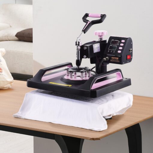 VEVOR 5 in 1 Heat Press Machine Combo with 30 OZ Tumbler Press & Hat Press 12x15 inch Heat Press for T-Shirts, Hats Caps Tumblers Glass Cans Mugs, and Plates (Pink & Black) - Image 2