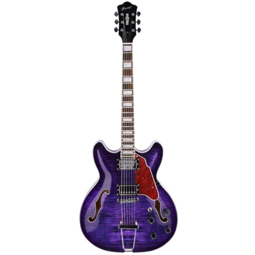GROTE Jazz Electric Guitar Semi-Hollow Body Trapeze Tailpiece Bridge Guitar Gig Bag (Purple) - Image 7