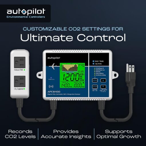 Autopilot Digital CO2 Controller with Integrated Sensor, CO2 Monitor with 5-Foot Power Cord for Greenhouse and Indoor Gardening - Image 6