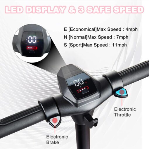 Electric Scooter for Kids Ages 6-12, 150W Motor, 4/7/11 Mph, 60 mins Ride Time, Adjustable Speed, LED Display, Colorful Lights, Electronic Brake, Foldable Kids Electric Scooter (Black) - Image 7