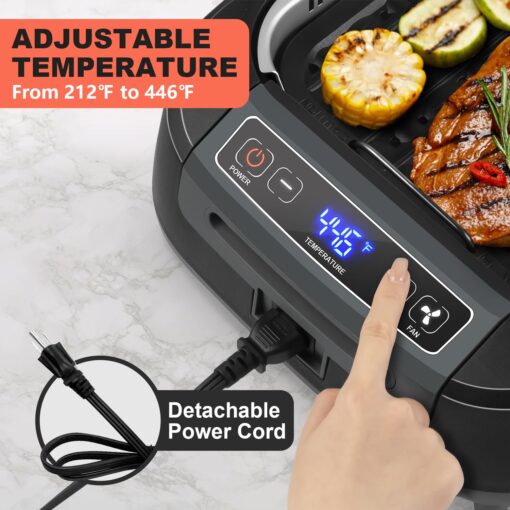 Smokeless Indoor Grill, CUSIMAX Electric Grill with Non-stick Removable Grill/Griddle Plate, 1500W Korean BBQ Grill with LED Smart Display & Tempered Glass Lid, Easy to Clean, Black - Image 5