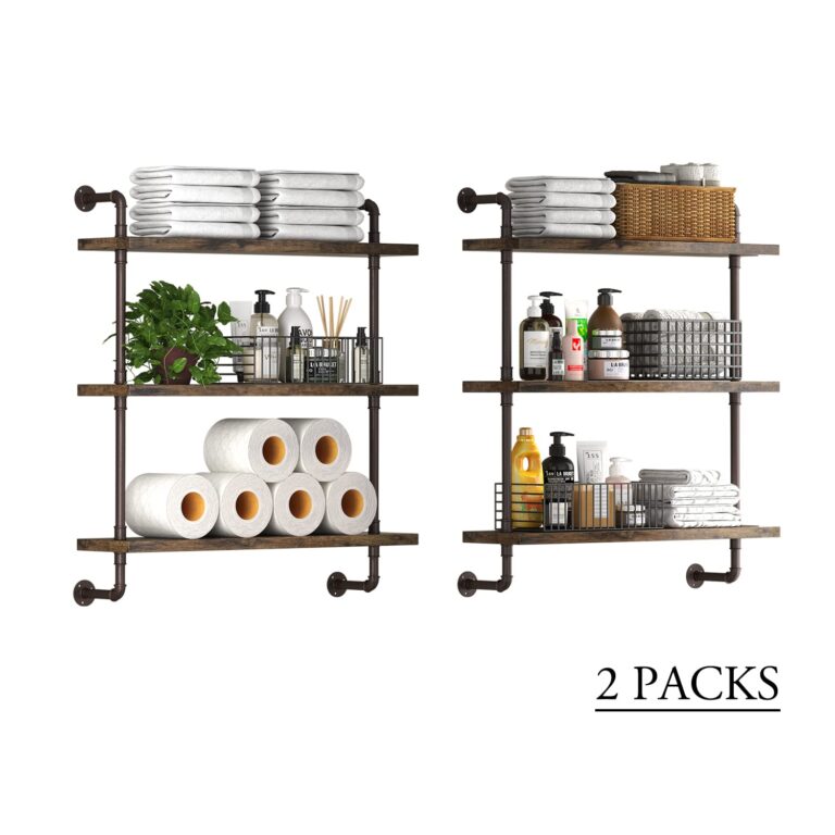 Industrial Pipe Shelf Wall Mounted, Rustic Wood Floating Shelves, 3 Tier Wall Display Bookshelf, Storage Rack Sundries Holder for Kitchen Office Bathroom Organization and Home Decor (24inch x 2) - Image 5