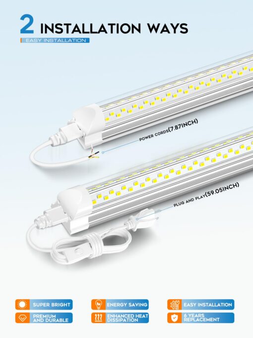 ELEKICO 8ft Led Shop Light, Super Bright 100w 5000k 15000lm 8' Led Shop Lights 8ft, Linkable 96" 8 Foot Shop Light 8 Ft for Garage Warehouse Factory Barn Garage 10pack - Image 6
