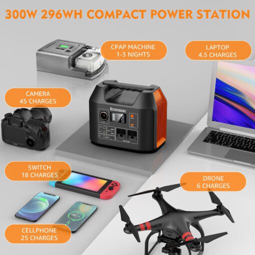 EnginStar Portable Power Station 300W 296Wh Battery Bank with 110V Pure Sine Wave AC Outlet for Outdoors Camping Hunting and Emergency, 80000mAh Backup Battery Power Supply for CPAP - Image 5