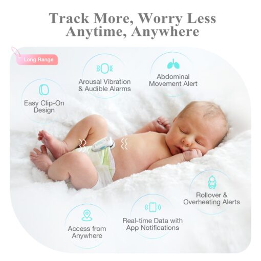 Sense-U Smart Baby Monitor Pro(Long Range) with Arousal Vibration, Audible & App Alerts Anywhere: Tracks Abdominal Movement, Rollover, Sleeping Position, Feeling Temperature, Wearable Sleep Monitor - Image 9