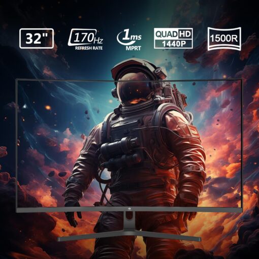 Z-Edge 32 inch Curved Gaming Monitor, 16:9 QHD 2K 2560x1440 170/144Hz 1ms Frameless LED Gaming Monitor, AMD Freesync Premium Display Port HDMI - Image 8