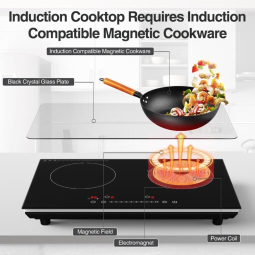 VBGK Double Induction Cooktop,4000W Induction Stove Top 110V Induction Hot Plate Electric Burner Portable Induction cooktop 2 burner with LCD Touch Screen 9 Levels Settings Child Safety Lock & Timer - Image 2